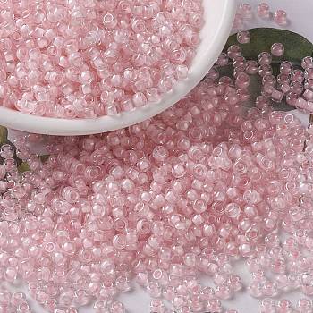 MIYUKI Round Rocailles Beads, Japanese Seed Beads, (RR203) Pink Lined Crystal, 8/0, 3mm, Hole: 1mm, about 2111~2277pcs/50g