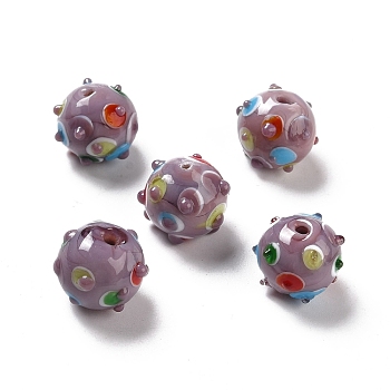 Handmade Lampwork Beads, Round, Rosy Brown, 11x13x12.5mm, Hole: 1.6mm