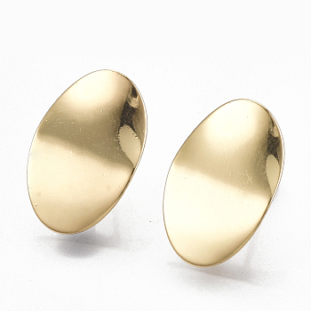 Brass Stud Earring Findings, with Loop, Oval, Real 18K Gold Plated, 18x11.5mm, Hole: 2mm, Pin: 0.7mm