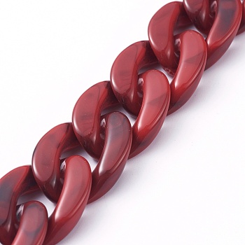 Handmade Acrylic Curb Chains, Imitation Gemstone, for Handbag Chain Making, Dark Red, Link: 23x16.5x5mm, 39.37 inch(1m)/strand