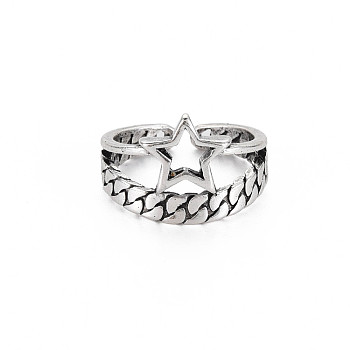 Star Wide Open Cuff Ring, Tibetan Style Alloy Jewelry for Women, Cadmium Free & Lead Free, Antique Silver, US Size 6 3/4(17.1mm)