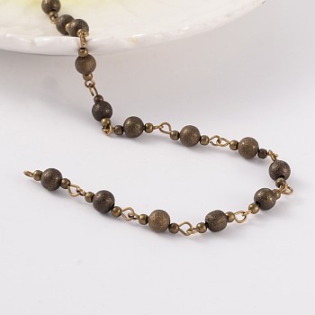 Handmade Brass Beaded Chains for Necklaces Bracelets Making, with Brass Eye Pin, Unwelded, Antique Bronze, 39.3 inch, 1m/strand