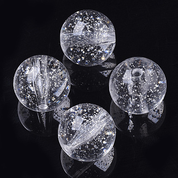 Transparent Acrylic Beads, Glitter Beads, Round, Clear, 16x15.5mm, Hole: 2mm