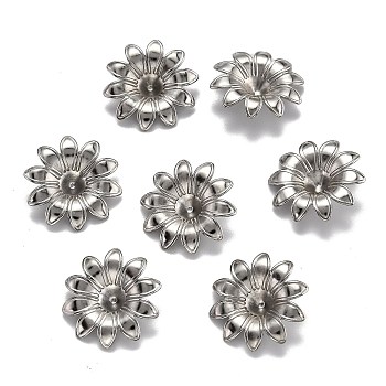 304 Stainless Steel Bead Caps, Multi-Petal, Flower, Stainless Steel Color, 18x4mm, Inner Diameter: 4mm