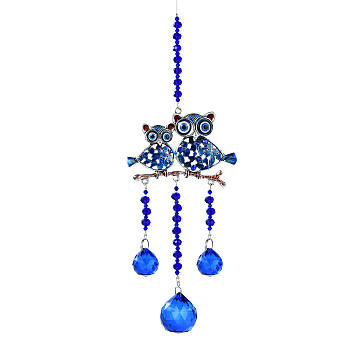 Glass Suncatchers, Wind Chimes, Alloy Pendant Decorations with Resin Evil Eye, Owl, 320mm
