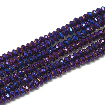 Electroplate Glass Beads Strands, Faceted, Rondelle, Purple, 2.5x1.5mm, Hole: 0.8mm, about 160~165pcs/strand, 13.78 inch~14.17 inch(35~36cm)