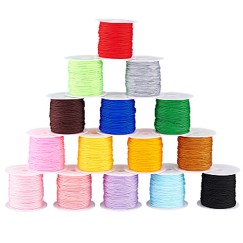 Elite 15 Rolls 15 Colors Nylon Chinese Knotting Cord, DIY Material for Jewelry Making, Mixed Color, 0.8mm, about 21.87 Yards(20m)/Roll, 1 roll/color