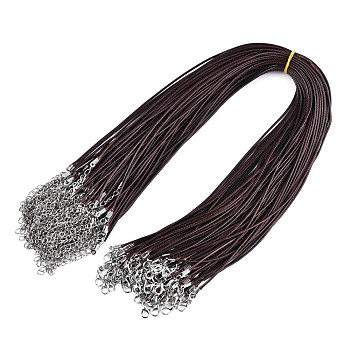 Waxed Cotton Cord Necklace Making, with Alloy Lobster Claw Clasps and Iron End Chains, Platinum, Coffee, 17.12 inch(43.5cm), 1.5mm