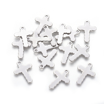 201 Stainless Steel Pendants, Cross, Stainless Steel Color, 18x13x0.7mm, Hole: 1.6mm