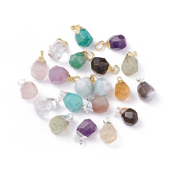 Natural Gemstone Pendants, with Brass Bails, Faceted, Teardrop, 19~21x12~14x11~15mm, Hole: 5x3mm