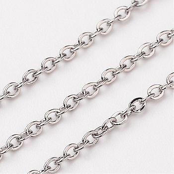 304 Stainless Steel Cable Chains, Unwelded, Flat Oval, Stainless Steel Color, 2x1.5x0.4mm