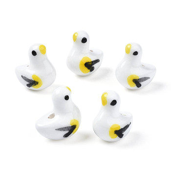 Handmade Porcelain Beads, Famille Rose Style, Pigeon, White, 18x16.5~17x11~11.5mm, Hole: 2mm