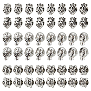 CHGCRAFT 60Pcs 3 Style Alloy European Beads, Large Hole Beads, Antique Silver, 20pcs/style