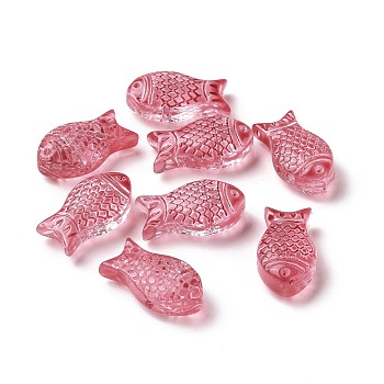 Transparent Spray Painted Glass Beads, Fish, Indian Red, 15x8x5mm, Hole: 1mm