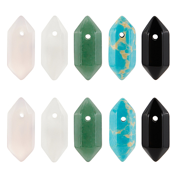 10pcs 5 style Gemstone Double Terminal Pointed Pendants, Faceted Bullet Charm, 18.5~20x8~9x8~9mm, Hole: 1.5mm, 2pcs/style