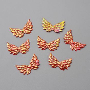 Non-Woven Fabric Ornament Accessories, Iridescent Embossed Angel Wing, Dark Orange, 22x35x0.7mm