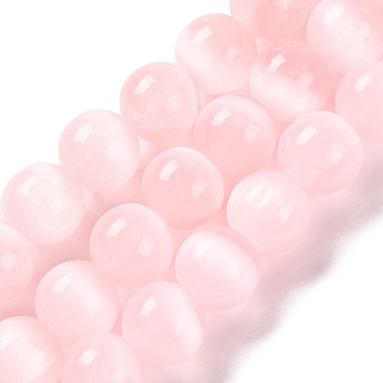 Natural Selenite Beads Strands, Dyed, Round, Pink, 10mm, Hole: 1.2mm, about 39pcs/strand, 15.35 inch(39cm)