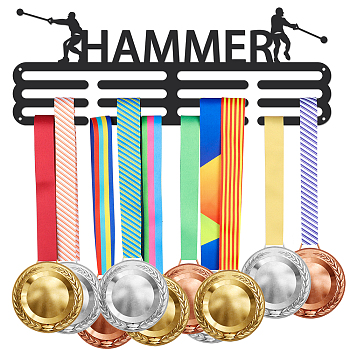 Fashion Iron Medal Hanger Holder Display Wall Rack, with Screws, Word Hammer, Sports Themed Pattern, 150x400mm