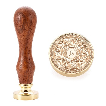 Brass Wax Sealing Stamp, with Rosewood Handle for Post Decoration DIY Card Making, Twelve Constellations, Leo, 89.5x25.5mm