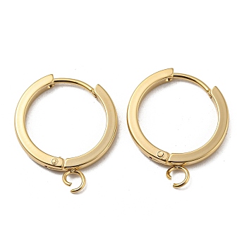 201 Stainless Steel Huggie Hoop Earrings Findings, with Vertical Loop, with 316 Surgical Stainless Steel Earring Pins, Ring, Real 24K Gold Plated, 18x2mm, Hole: 2.7mm, Pin: 1mm