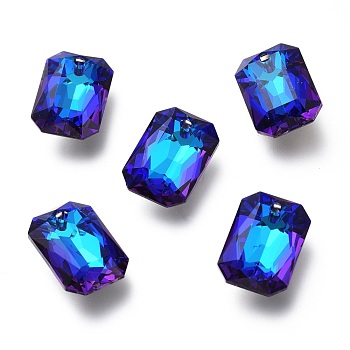 Glass Rhinestone Pendants, Back Plated, Faceted, Octagon Rectangle, Bermuda Blue, 16x11x5.5mm, Hole: 1.6mm
