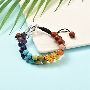 Round Imitation Amber & Mixed Stone Braided Bead Bracelet for Girl Wome(X1-BJEW-JB06962-01)-2