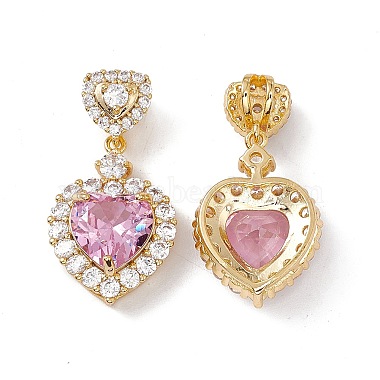 Pink Heart Brass+Cubic Zirconia Dangle Charms