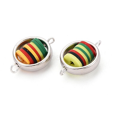 Polymer Clay Disc Beads with CCB Plastic Ring Frame Connector Charms(CLAY-T022-33M)-2
