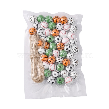 50 pièces 5 styles perles européennes en bois naturel imprimé(WOOD-YW0001-06)-7