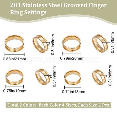 16Pcs 8 Style 201 Stainless Steel Grooved Finger Ring Settings(STAS-BBC0002-32)-2