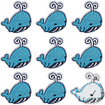 10Pcs Computerized Embroidery Cloth Iron on/Sew on Patches, Costume Accessories, Appliques, Whale Shape, Cyan, 28x30mm(PATC-CY0001-45A)