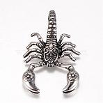 316 Surgical Stainless Steel Big Pendants, Scorpion, Antique Silver, 56.5~58.5x36~38x9mm, Hole: 13mm(STAS-P039-024AS)
