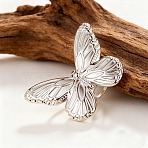304 Stainless Steel Cuff Open Rings, Butterfly, Stainless Steel Color, Butterfly: 25x35mm, US Size 6(16.5mm)(SA-CBA521B-02P)