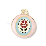 Printed Alloy Pendants, Flat Round Charms, Long-Lasting Plated, Rack Plating, Golden, Flower, 18x15x4mm, Hole: 1.8mm(ENAM-F160-03A-G)