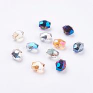 Electroplate Glass Beads, Half Plated, Faceted, Hexagon, Mixed Color, 14x12x10mm, Hole: 1mm(EGLA-D025-M)