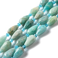 Natural Flower Amazonite Beads Strands, Faceted, Teardrop, 12~16.5x7.5~8.5mm, Hole: 0.8mm, about 20~21pcs/strand, 14.96~15.63''(38~39.7cm)(G-B028-A03)