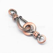 Brass S Hook Clasps, Cadmium Free & Lead Free, Rack Plating, Brushed Red Copper, Brushed Red Copper, 35.5mm, Hole: 3mm(KK-G323-13R-RS)