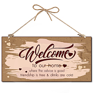 Printed Wood Hanging Wall Decorations, for Front Door Home Decoration, with Jute Twine, Rectangle with Word, Pink, 30x15x0.5cm, Rope: 40cm(WOOD-WH0115-13F)