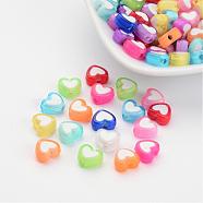 Transparent Heart Acrylic Beads, Bead in Bead, Mixed Color, 7x8x4mm, Hole: 2mm(X-TACR-S117-M)