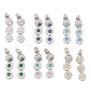 Rack Plating Brass Micro Pave Cubic Zirconia Stud Earrings, Long-lasting Plated, Flower, Mixed Color, 25.5x8mm(EJEW-I304-10P)