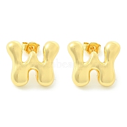 Rack Plating Brass Earrings, Cadmium Free & Lead Free, Long-Lasting Plated, Stud Earrings, Alphabet, Real 18K Gold Plated, Letter W, 14x16.5mm(EJEW-S222-01G-W)