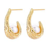 Natural Pearl Teardrop Stud Earrings, Half Hoop Earrings, Golden, 22.5x9.5x14mm, Pin: 0.8mm(JE1078A)