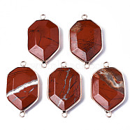 Natural Red Jasper Links Connectors, with Edge Rose Gold Plated Brass Findings, Faceted, Polygon, 39~40x22~23x5~7mm, Hole: 2.5mm(G-S359-280G)