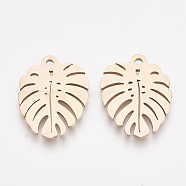 201 Stainless Steel Pendants, Leaf, Rose Gold, 17x13x1mm, Hole: 1.4mm(X-STAS-T045-40RG)