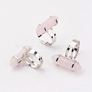 Natural Rose Quartz Finger Rings, with Iron Ring Finding, Platinum, Bullet, Size 8, 18mm(RJEW-P120-D06)