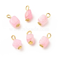 Natural Agate Pendants, with Golden Plated Iron Findings, Cube, Pearl Pink, 14~16x7~8x6~7.5mm, Hole: 2~4mm(PALLOY-JF01586-01)