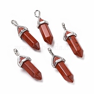 Natural Red Jasper Pendants, Faceted, with Platinum Tone Brass Findings, Lead free & Cadmium Free, Bullet, 27~30x9~10x7~8mm, Hole: 4x3mm(G-K329-58P)