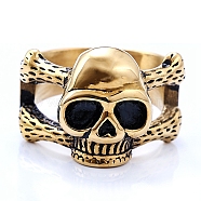 Titanium Steel Skull Finger Ring, Antique Golden, US Size 10(19.8mm)(PW-WG20883-20)
