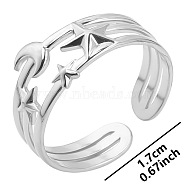 Stainless Steel Star Moon Couple Rings, Open Cuff Rings for Men and Women, Stainless Steel Color(AK5692-1)