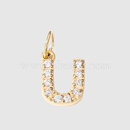 Stainless Steel Cubic Zirconia Pendants with Jump Rings, Real 14K Gold Plated, Long-Lasting Plated, Letter U, 8mm(FIND-PW0024-08U)